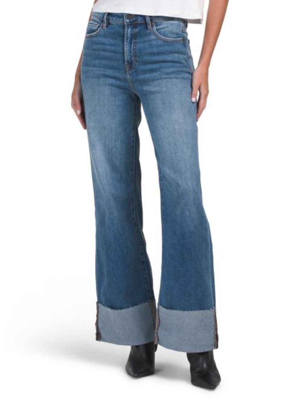 HIDDEN Medium Wash Clean Cuffed High Rise Comfort Flare Jeans
